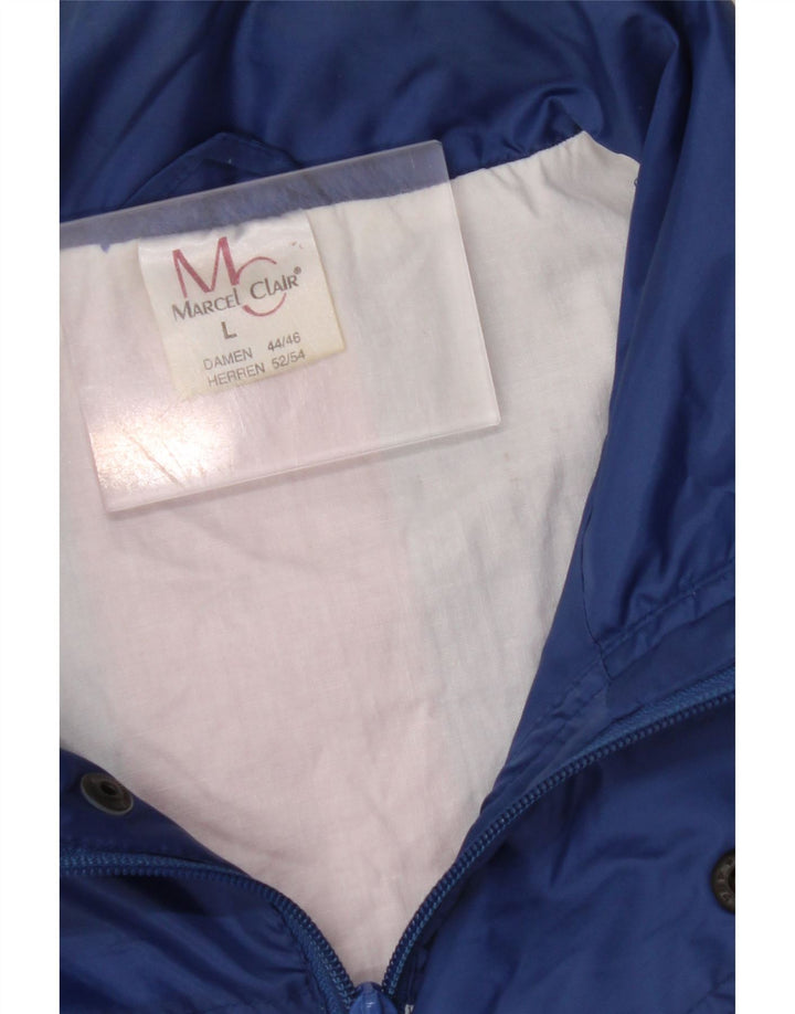 MARCEL CLAIR Męska kurtka przeciwdeszczowa z kapturem UK 40, duża, niebieska, z blokami kolorów