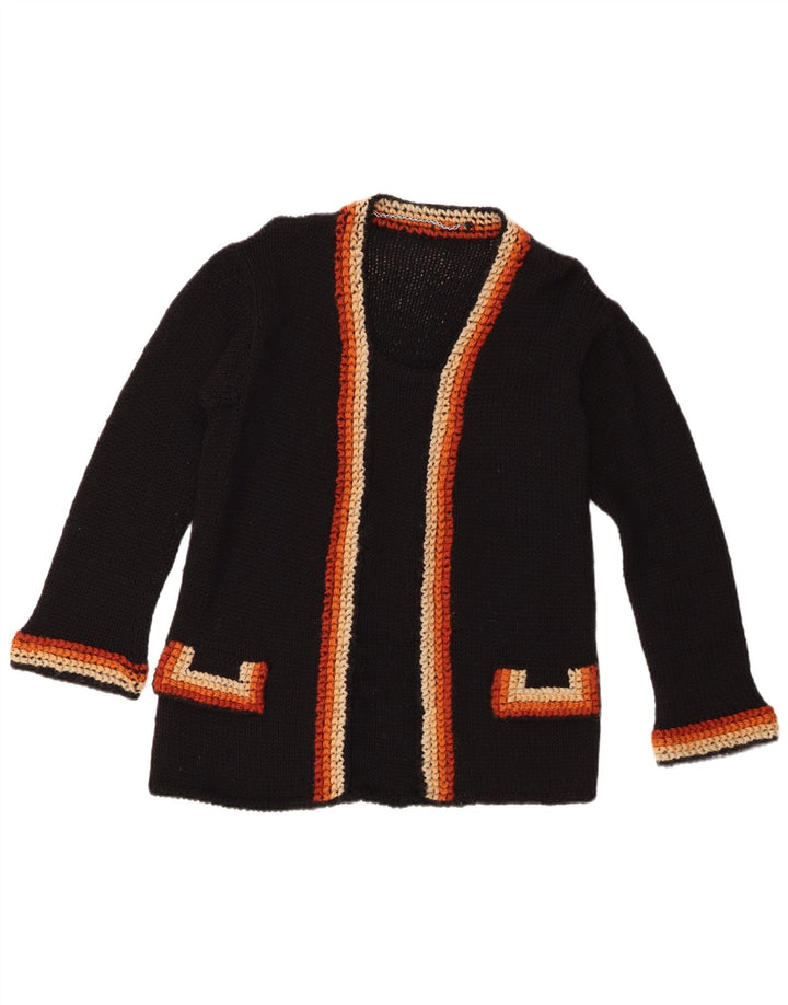 Vintage damski sweter rozpinany UK 14, średni czarny, blok kolorów