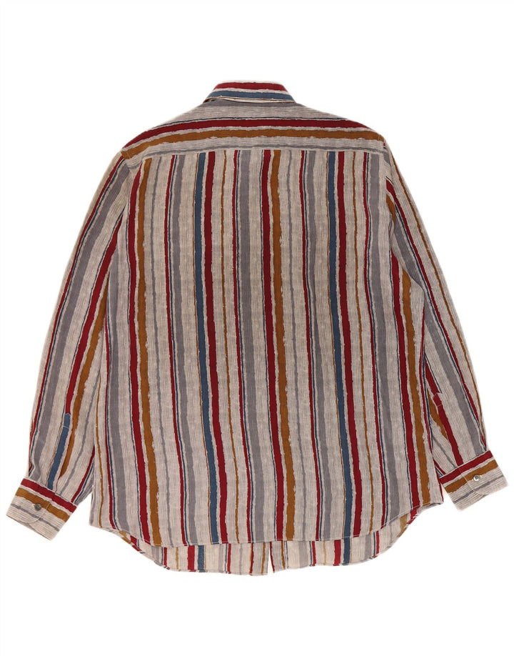 Koszula męska w stylu vintage, rozmiar 42, duża, wielobarwna, jedwabna w paski