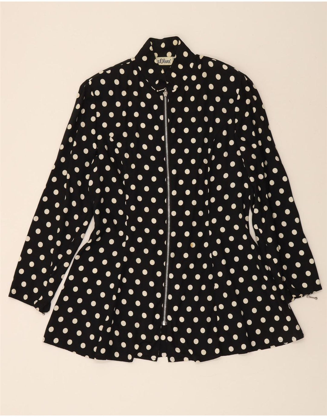 S.OLIVER Womens Long Sleeve A-Line Dress EU 38 Medium Black Polka Dot Vintage S.Oliver and Second-Hand S.Oliver from Messina Hembry 