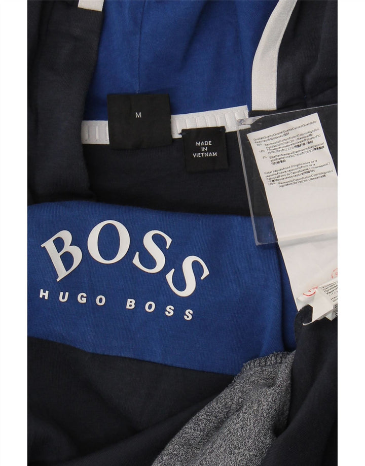 Męski sweter z kapturem i grafiką Hugo Boss, średni granatowy, bawełniany blok kolorów