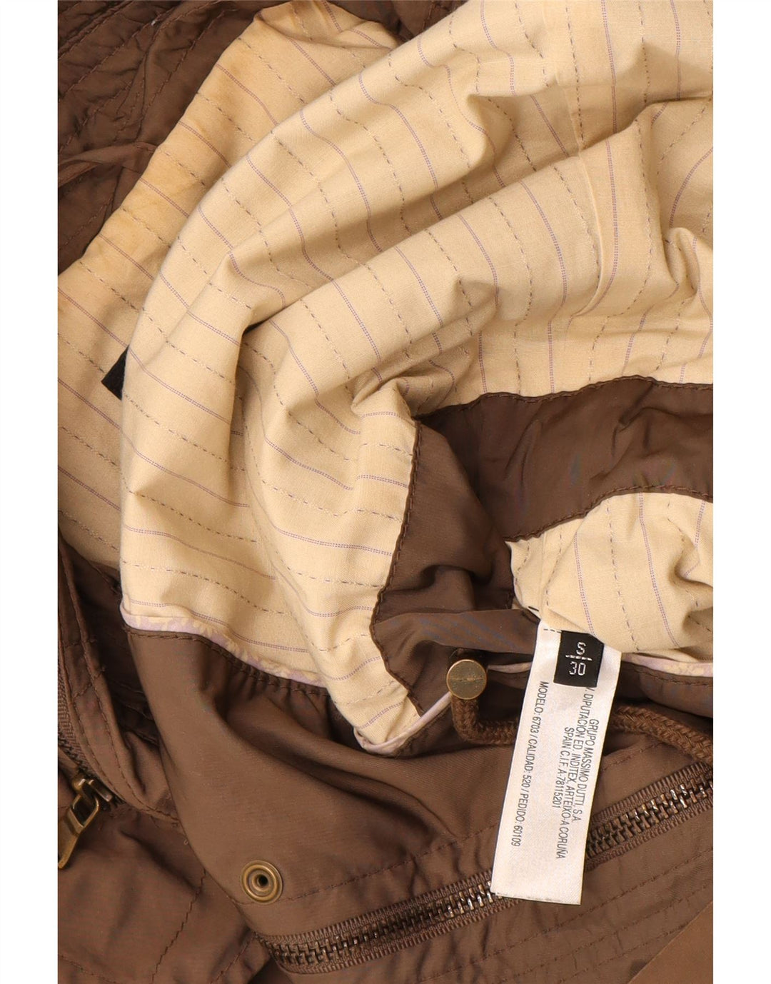 Damska kurtka użytkowa z kapturem MASSIMO DUTTI UK 10, mała, brązowa, poliester