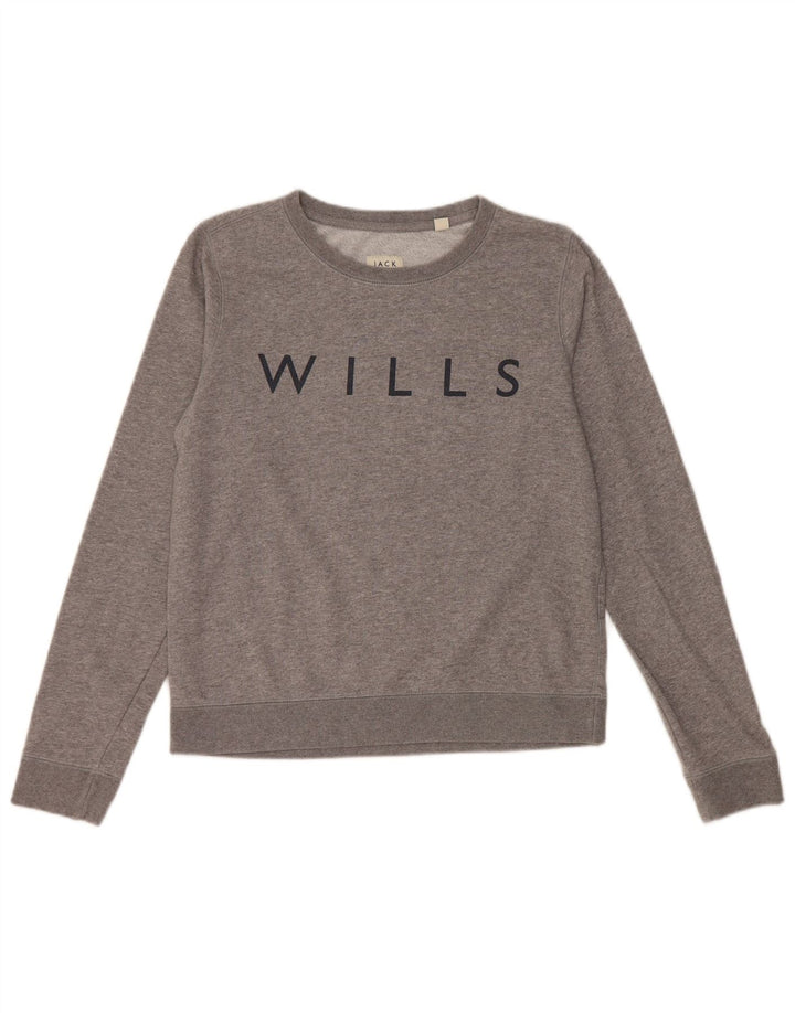 Damski sweter JACK WILLS z grafiką, UK 10, mały, szary, bawełniany