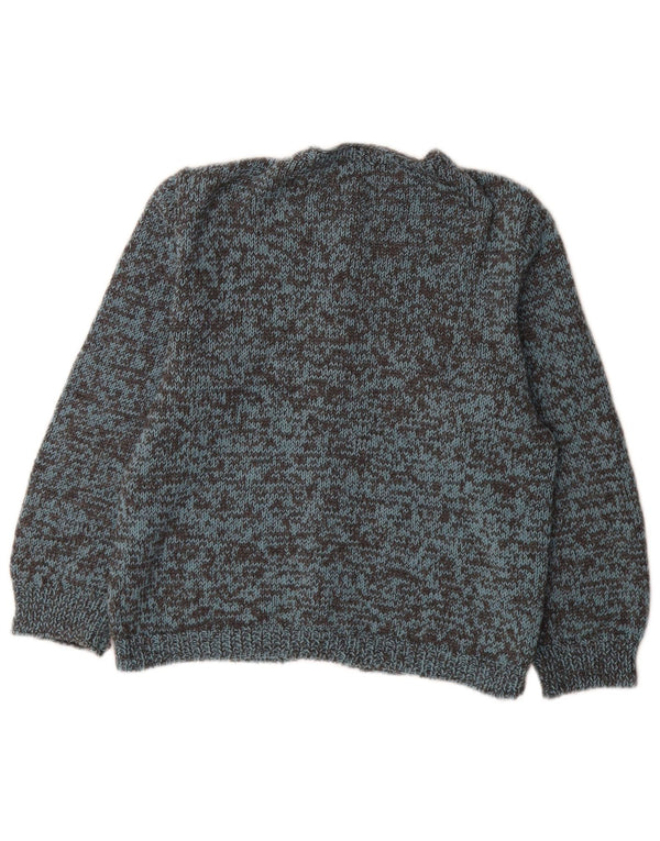 Vintage damski sweter rozpinany z rękawem 3/4 UK 12, średni niebieski nakrapiany