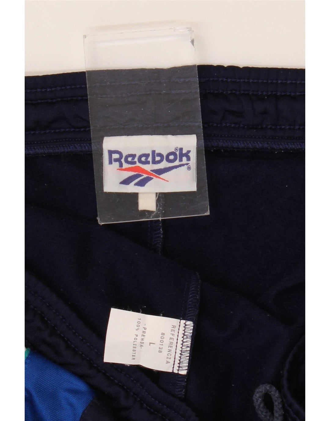 Męskie spodnie dresowe Reebok, duże, granatowe, z poliestru w blokach kolorów