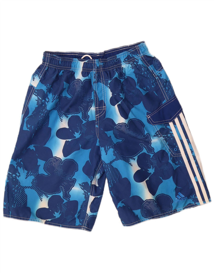 Męskie spodenki kąpielowe Adidas, małe, niebieskie, z poliestru w kwiaty