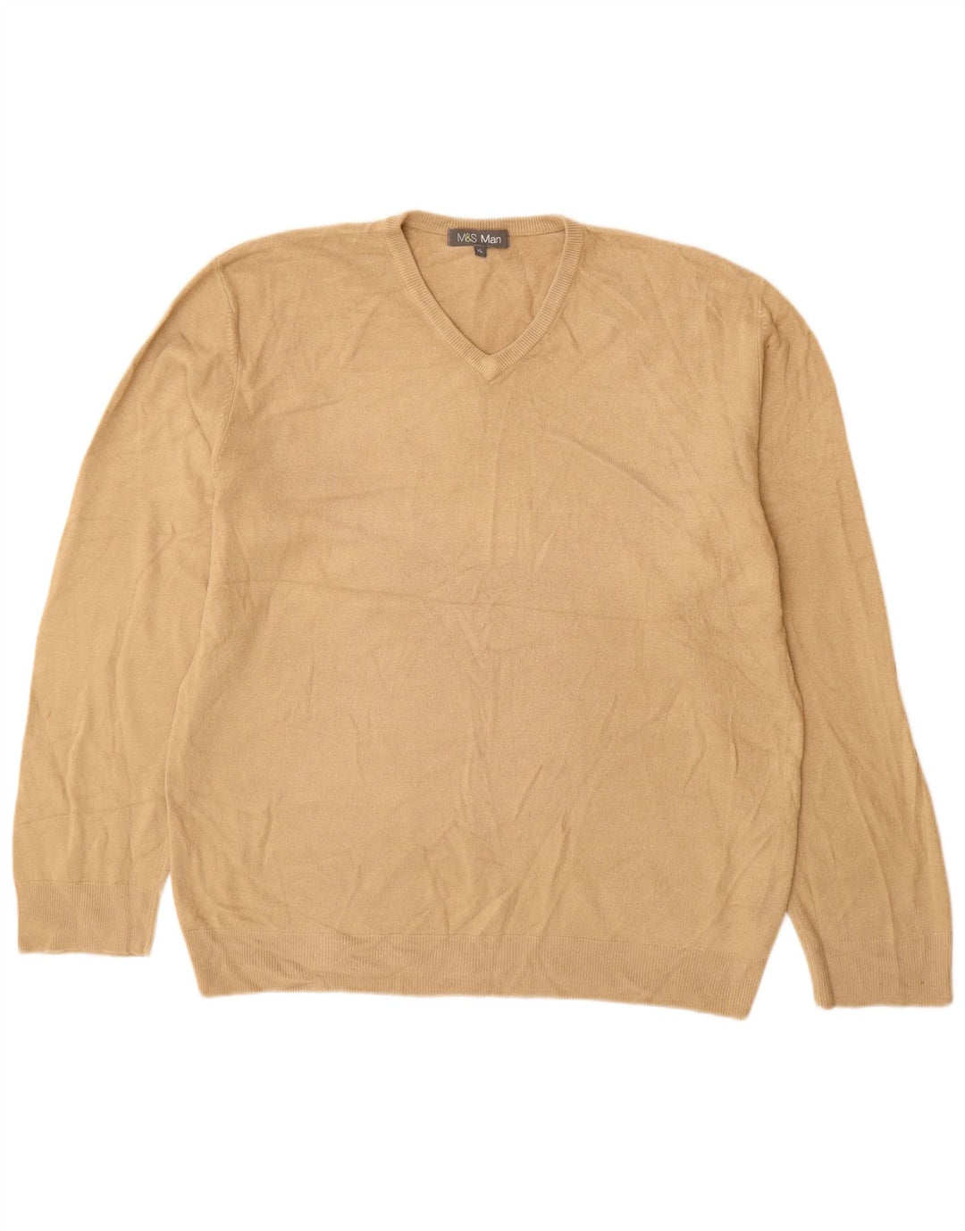 Marks & Spencer Męski sweter z dekoltem w kształcie litery V XL, beżowy, akrylowy