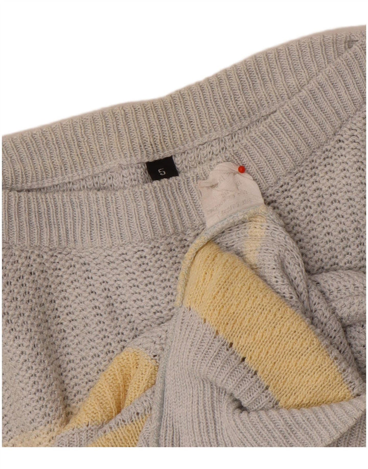 Vintage męski sweter z dekoltem w łódkę, średnioszary, bawełniany w paski