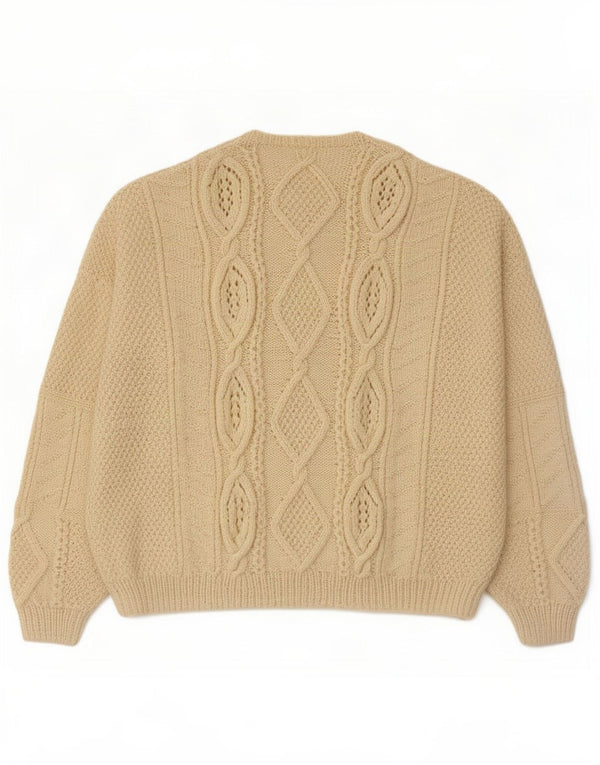 Vintage męski sweter z wycięciem pod szyją, duży w kolorze złamanej bieli