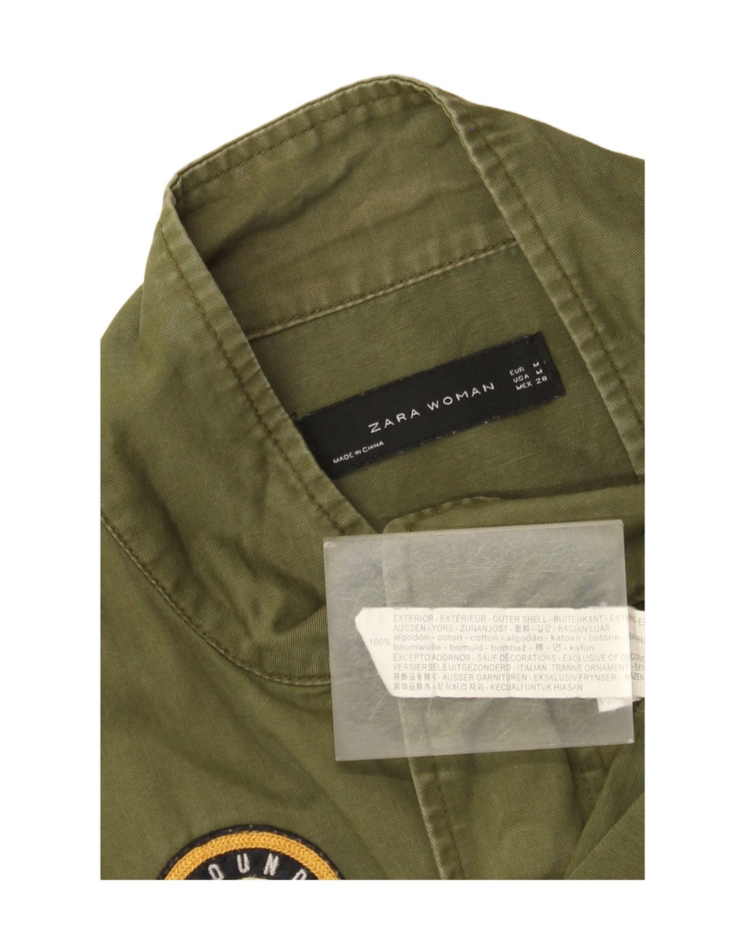 Damska kurtka bomberka Zara Graphic Oversize UK 14, średnia bawełna khaki