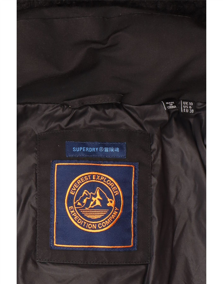 Damska kurtka z kapturem Superdry o luźnym kroju, wyściełana UK 10, mała, czarna, zimowa