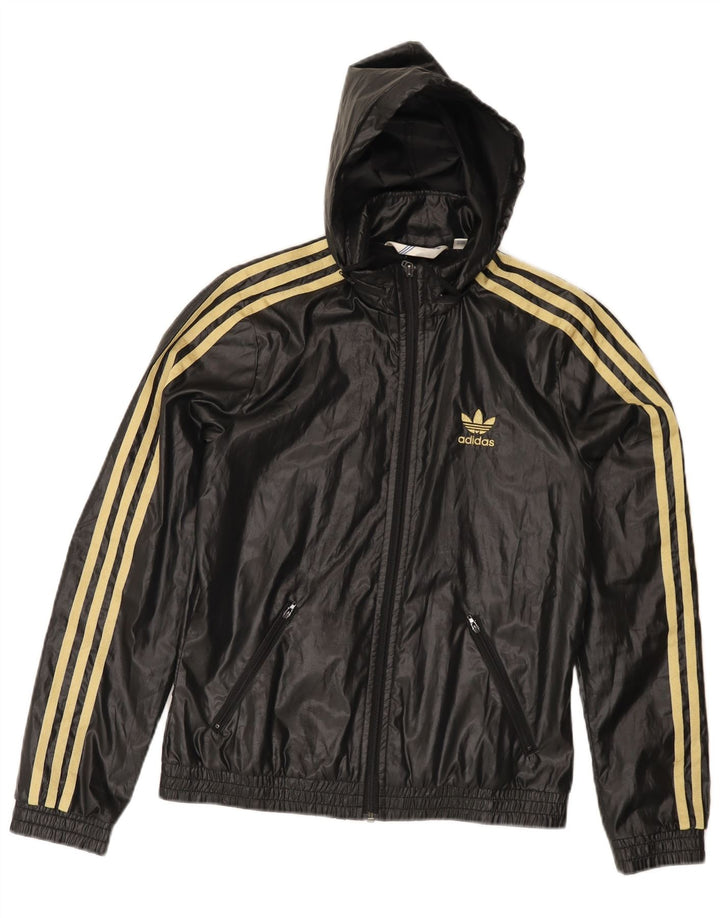 Damska kurtka dresowa z kapturem Adidas EU 36, mała, czarna, poliestrowa