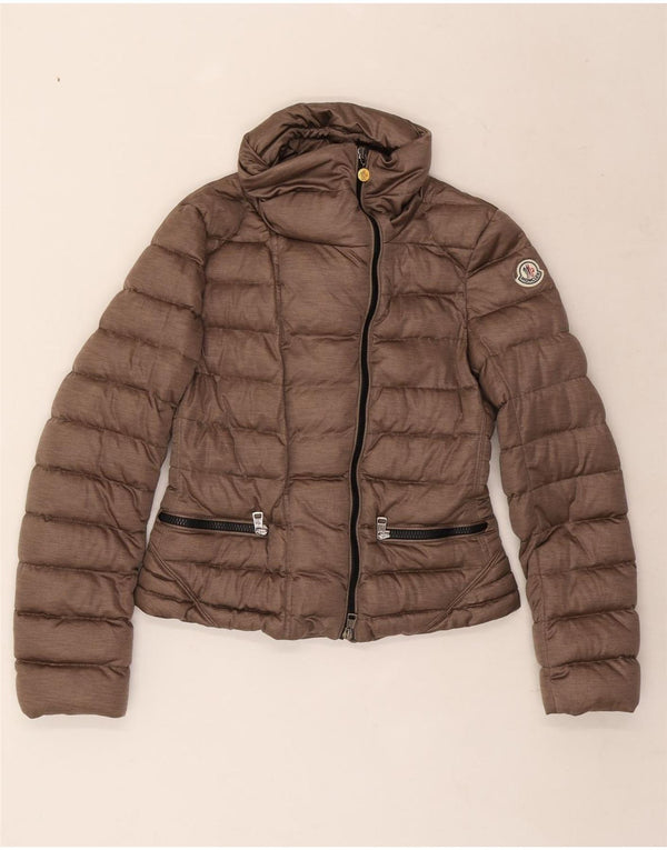 Damska ocieplana kurtka Moncler, rozmiar 2, mała, brązowa, z poliestru