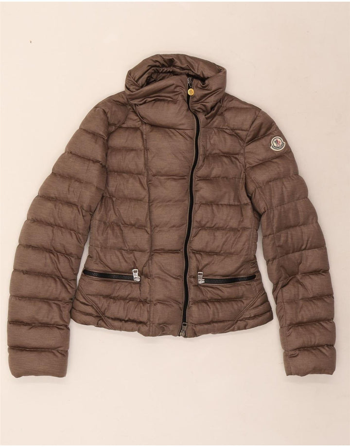 Damska ocieplana kurtka Moncler, rozmiar 2, mała, brązowa, z poliestru