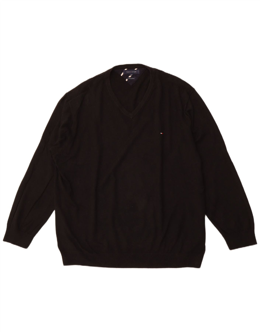 Męski sweter TOMMY HILFIGER z dekoltem w kształcie litery V, 4XL, czarna bawełna