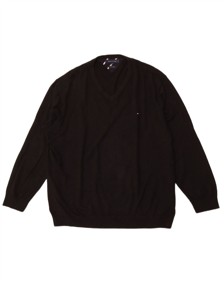 Męski sweter TOMMY HILFIGER z dekoltem w kształcie litery V, 4XL, czarna bawełna