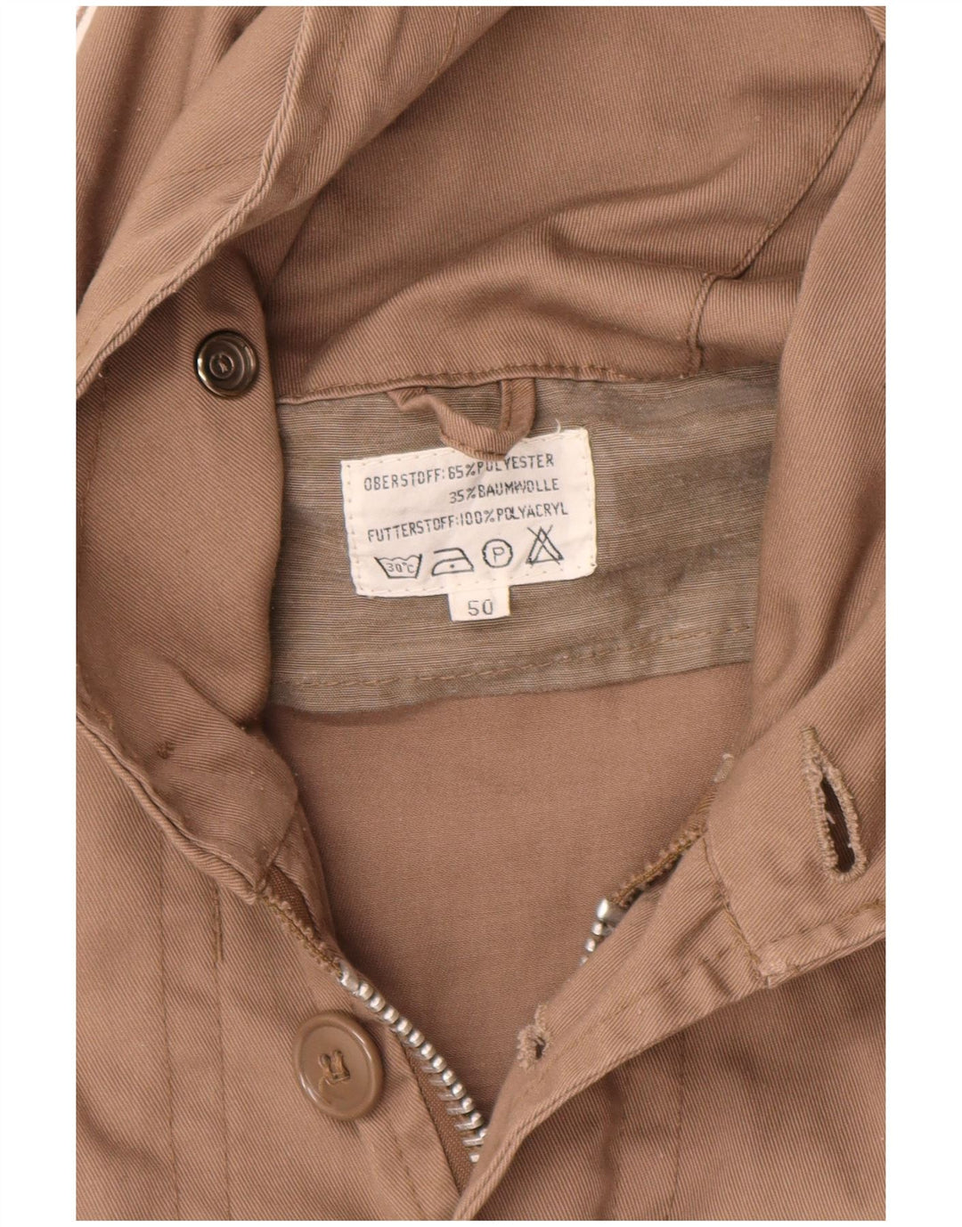 Męska kurtka wojskowa parka z kapturem VINTAGE EU 50, duża, brązowa, poliester