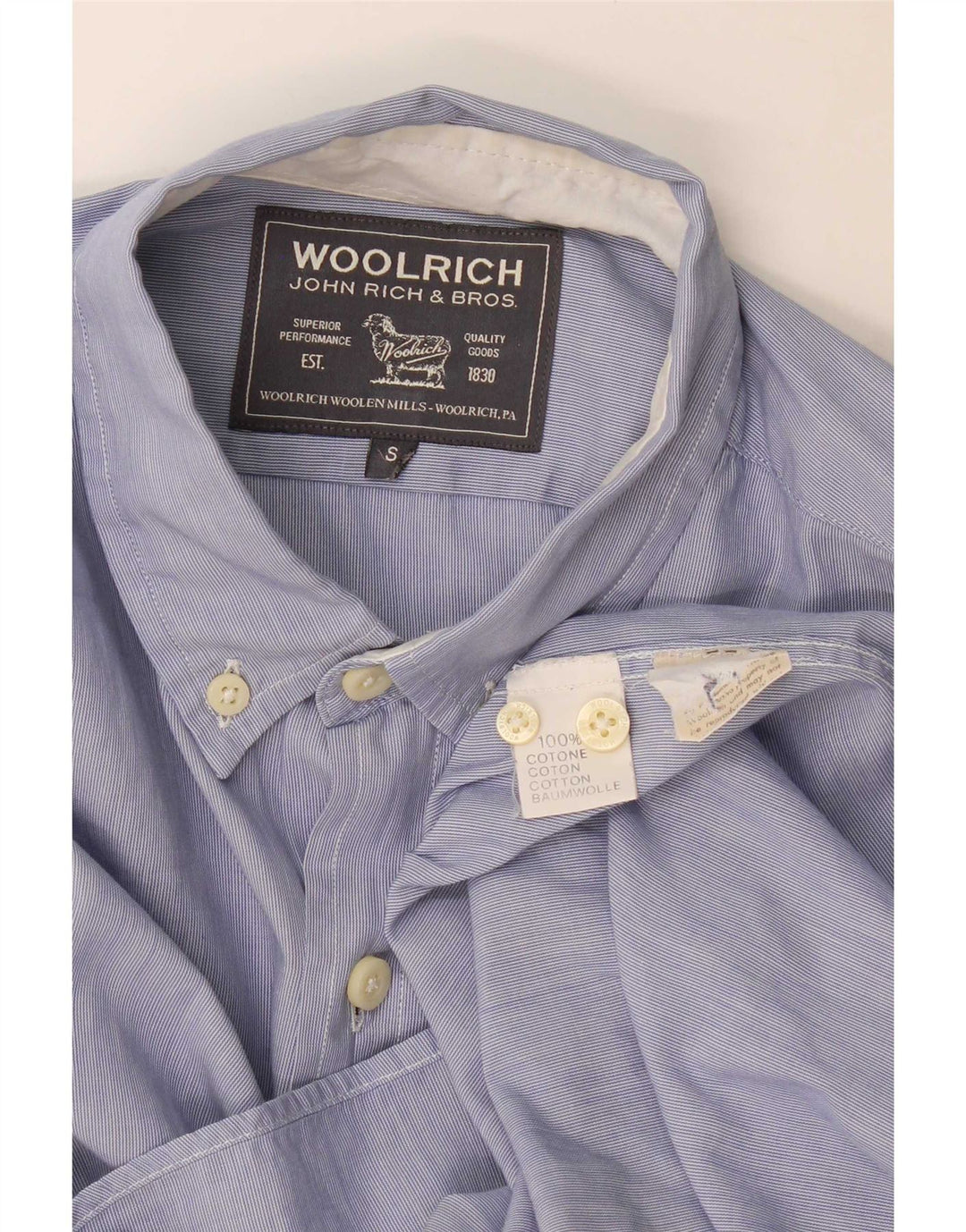 Koszula męska Woolrich, mała, niebieska, bawełniana w prążki