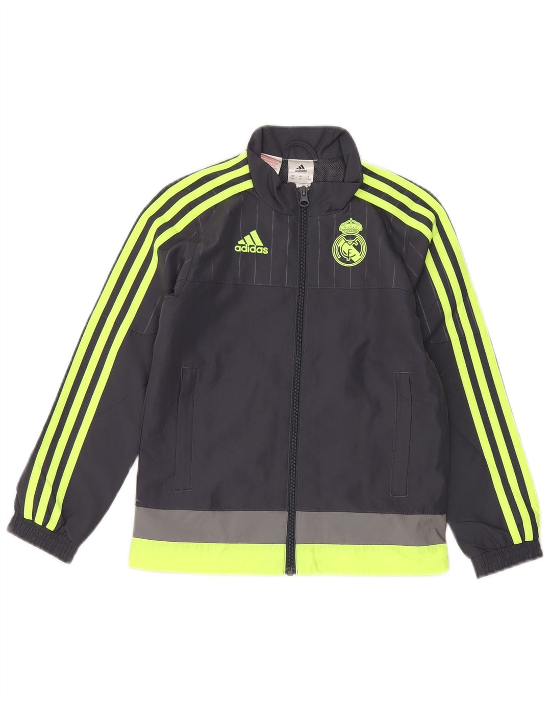 Chłopięca kurtka dresowa Adidas z grafiką, 7-8 lat, szara, z blokami kolorów