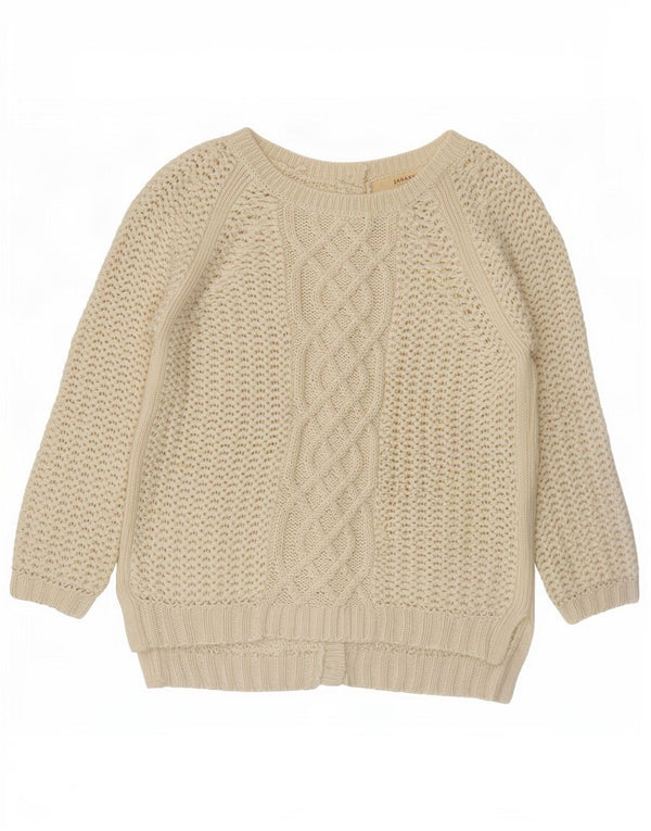 Zara Womens 3/4 Sleeve Boat Neck Jumper Sweater UK 12 Medium Off White