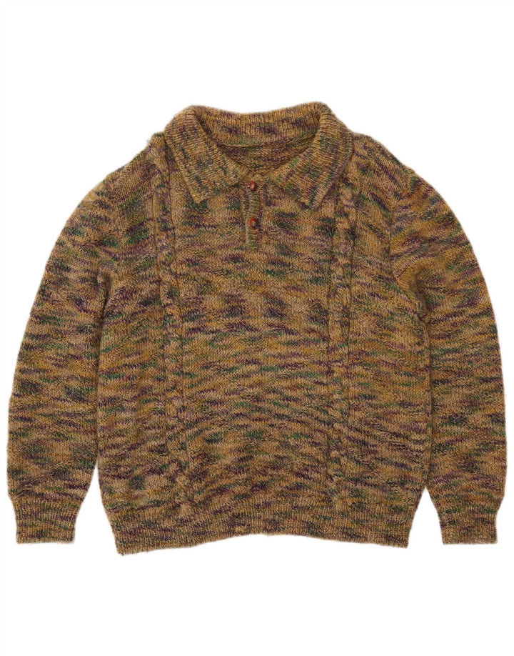 Męski sweter z golfem w stylu vintage, średnio zielony, nakrapiany