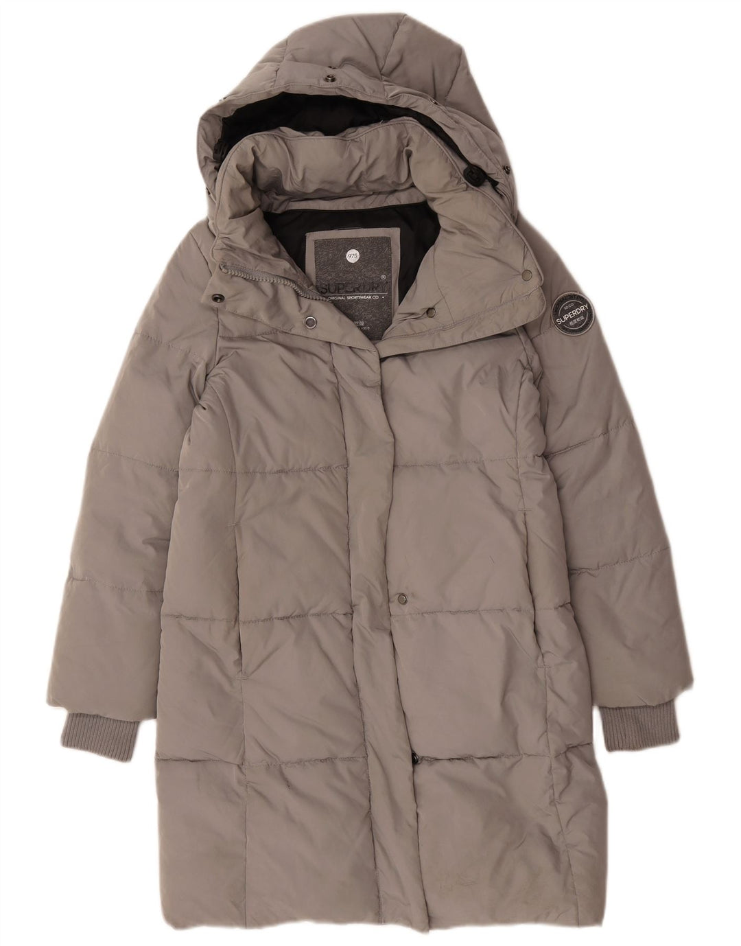 Damski, oversize'owy, ocieplany płaszcz z kapturem Superdry, UK 10, mały, szary