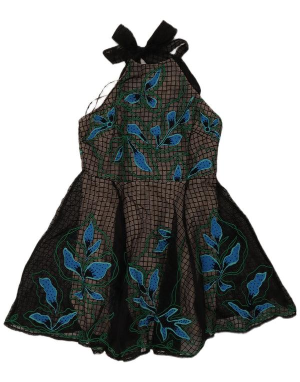 Karen Millen Damska sukienka typu halter Swing UK 14, duży czarny kwiatowy poliester