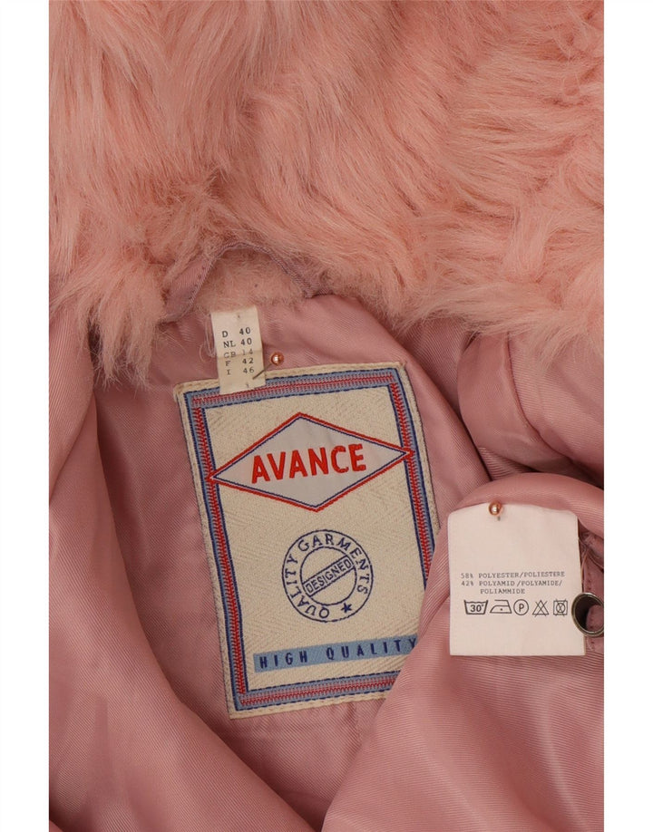 Damski płaszcz wiatrówka z kapturem VINTAGE UK 14, duży, różowy poliester