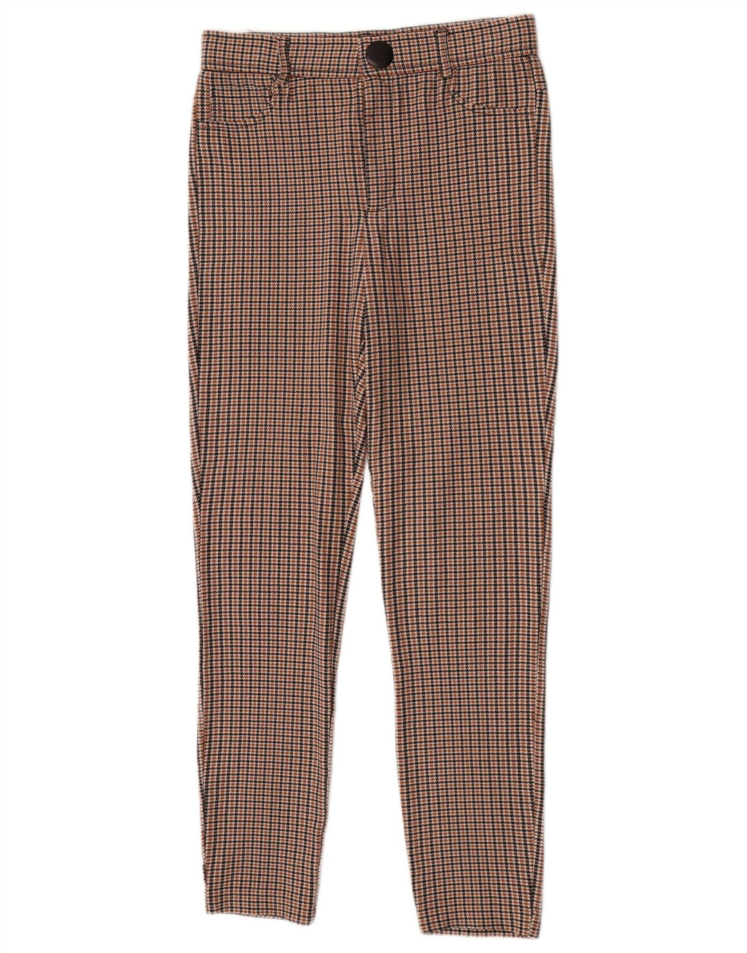 Damskie spodnie typu slim casual Zara, średnie W28 L27, brązowa wiskoza w pepitkę