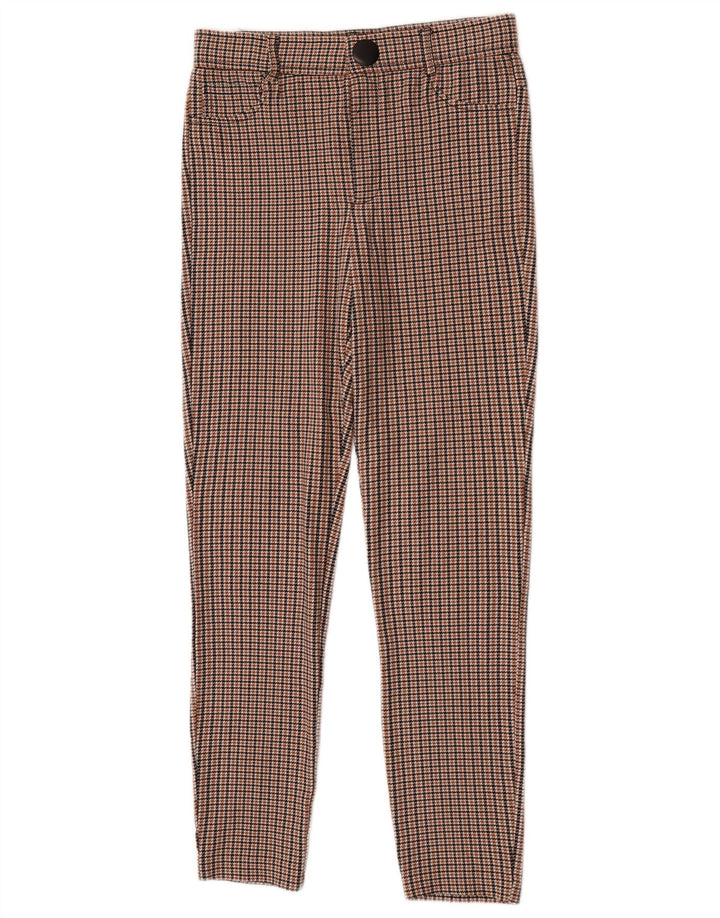 Damskie spodnie typu slim casual Zara, średnie W28 L27, brązowa wiskoza w pepitkę