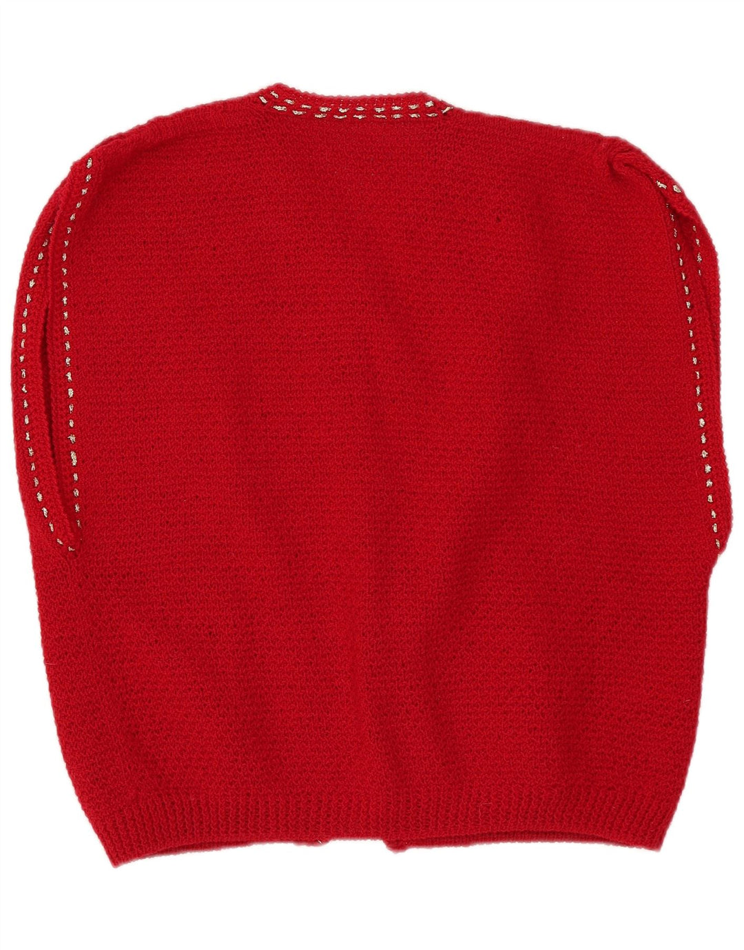 Vintage damski sweter rozpinany z krótkim rękawem UK 12, średni czerwony