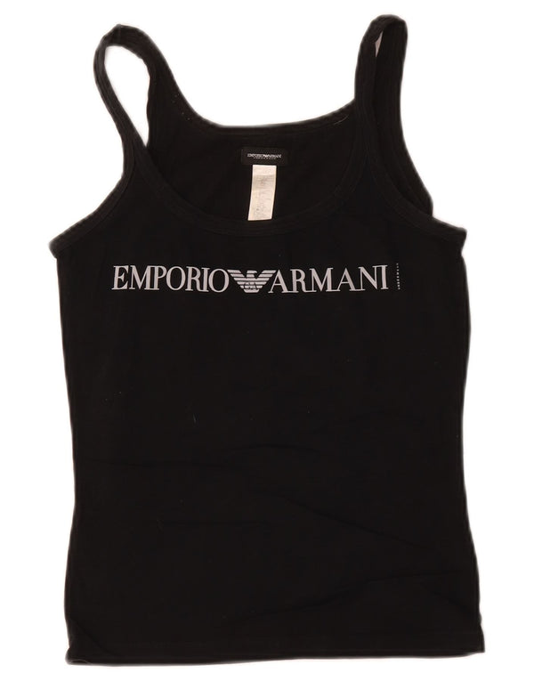 Damska kamizelka z grafiką Emporio Armani, UK 6 XS, czarna bawełna