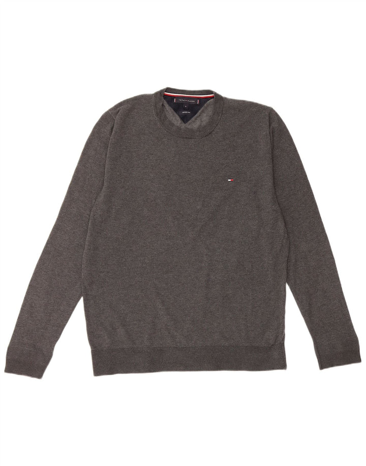 Męski sweter z okrągłym dekoltem TOMMY HILFIGER, średnioszary, bawełniany