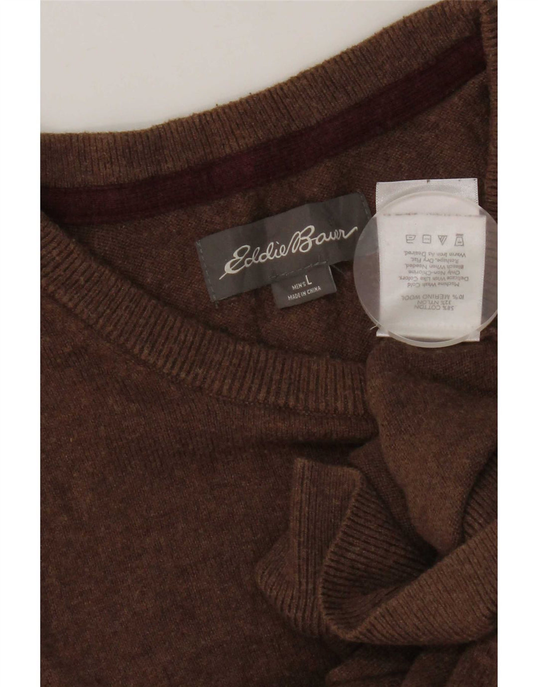 Męski sweter z okrągłym dekoltem Eddie Bauer, duży, brązowy, bawełniany