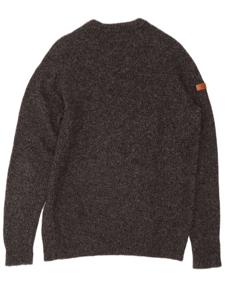 Męski sweter Superdry z okrągłym dekoltem, średnioszary, wełniany w cętki