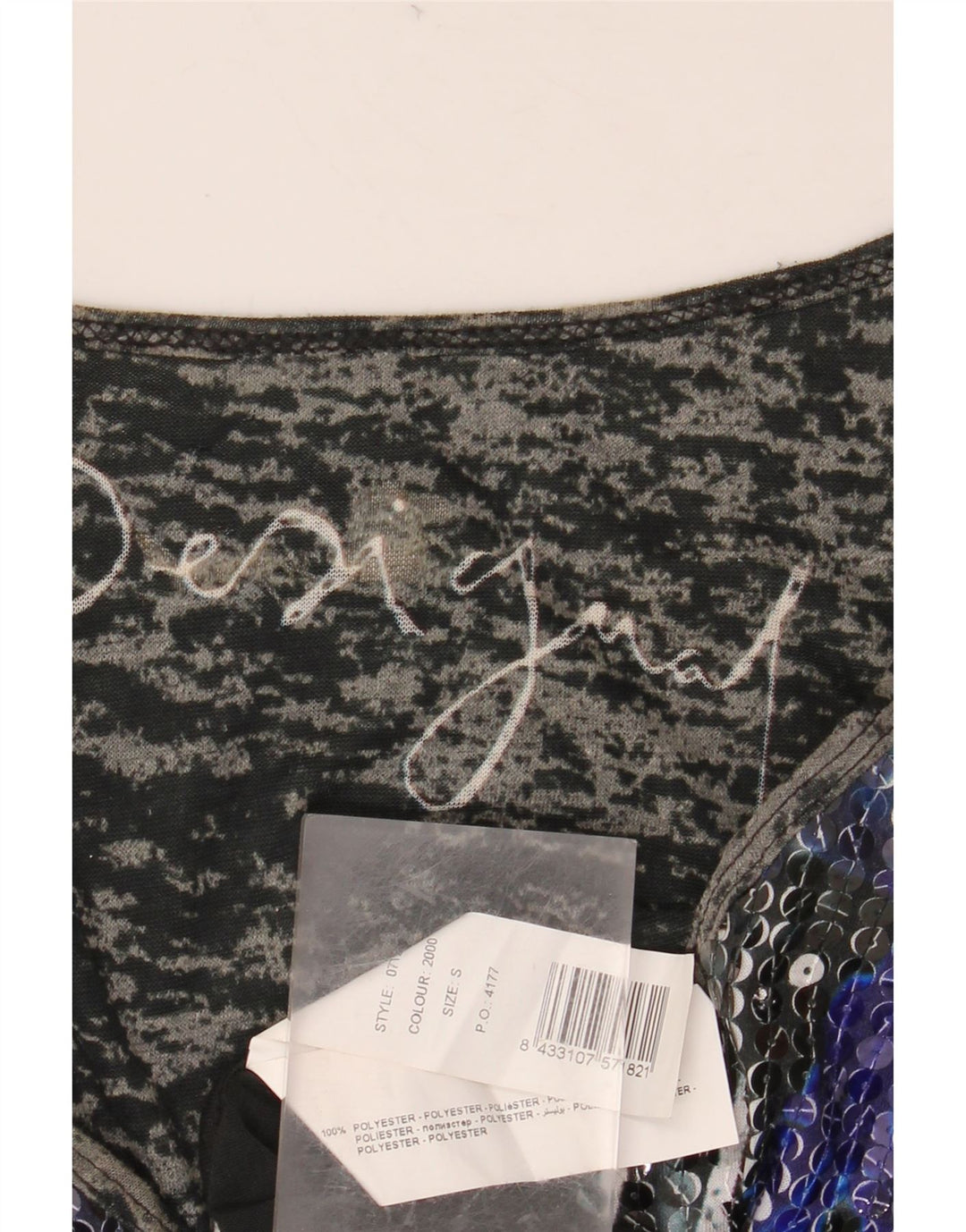 Damski graficzny top DESIGUAL z długim rękawem UK 10, mały, czarny poliester