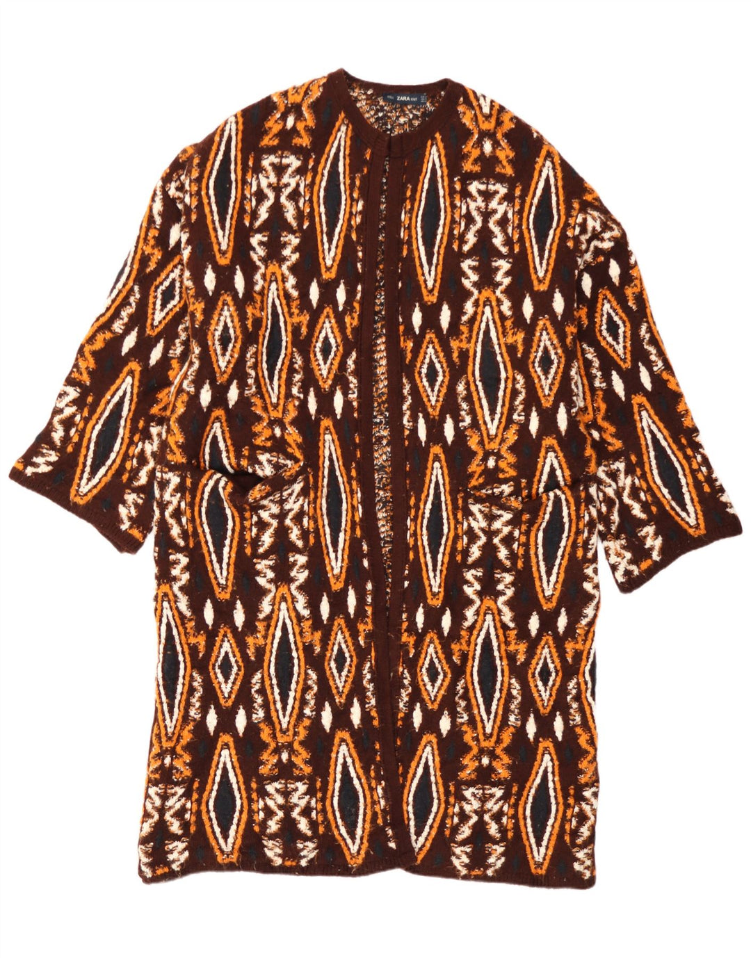 Damski sweter o przedłużonym fasonie Zara UK 10, mały, wielobarwny, geometryczny