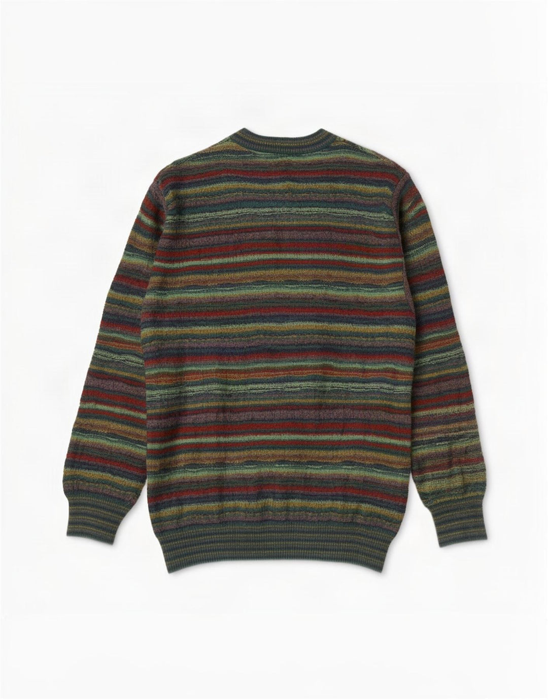 Vintage męski sweter z dekoltem w szpic, duży, wełniany zielony w paski