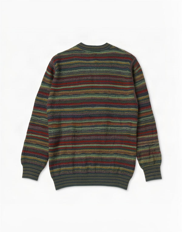 Vintage męski sweter z dekoltem w szpic, duży, wełniany zielony w paski