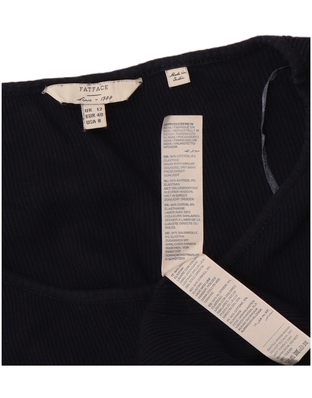 Top damski Fat Face z długim rękawem, UK 12, średni granatowy, bawełniany