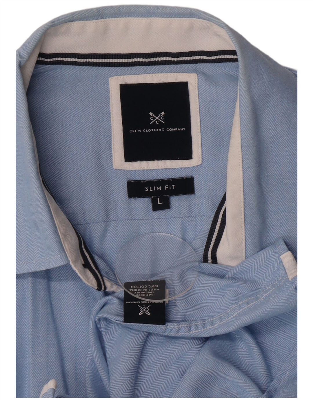 Crew Clothing Męska koszula slim fit, duża, niebieska, bawełniana w jodełkę