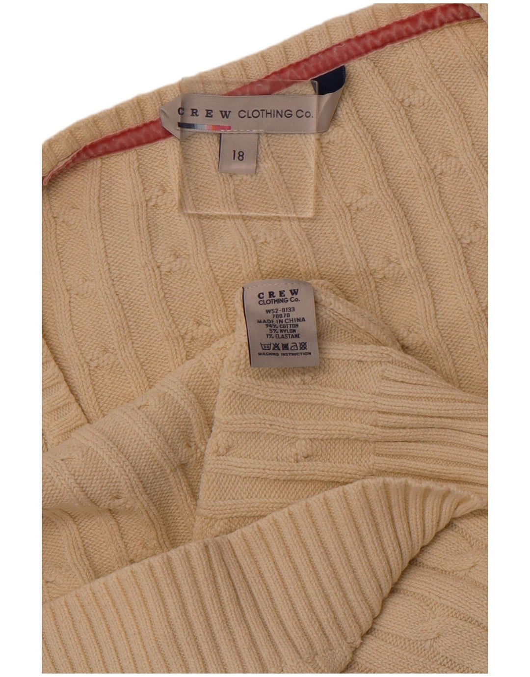 CREW CLOTHING Damski sweter z dekoltem w kształcie litery V, UK 18 XL, bawełniany w kolorze złamanej bieli