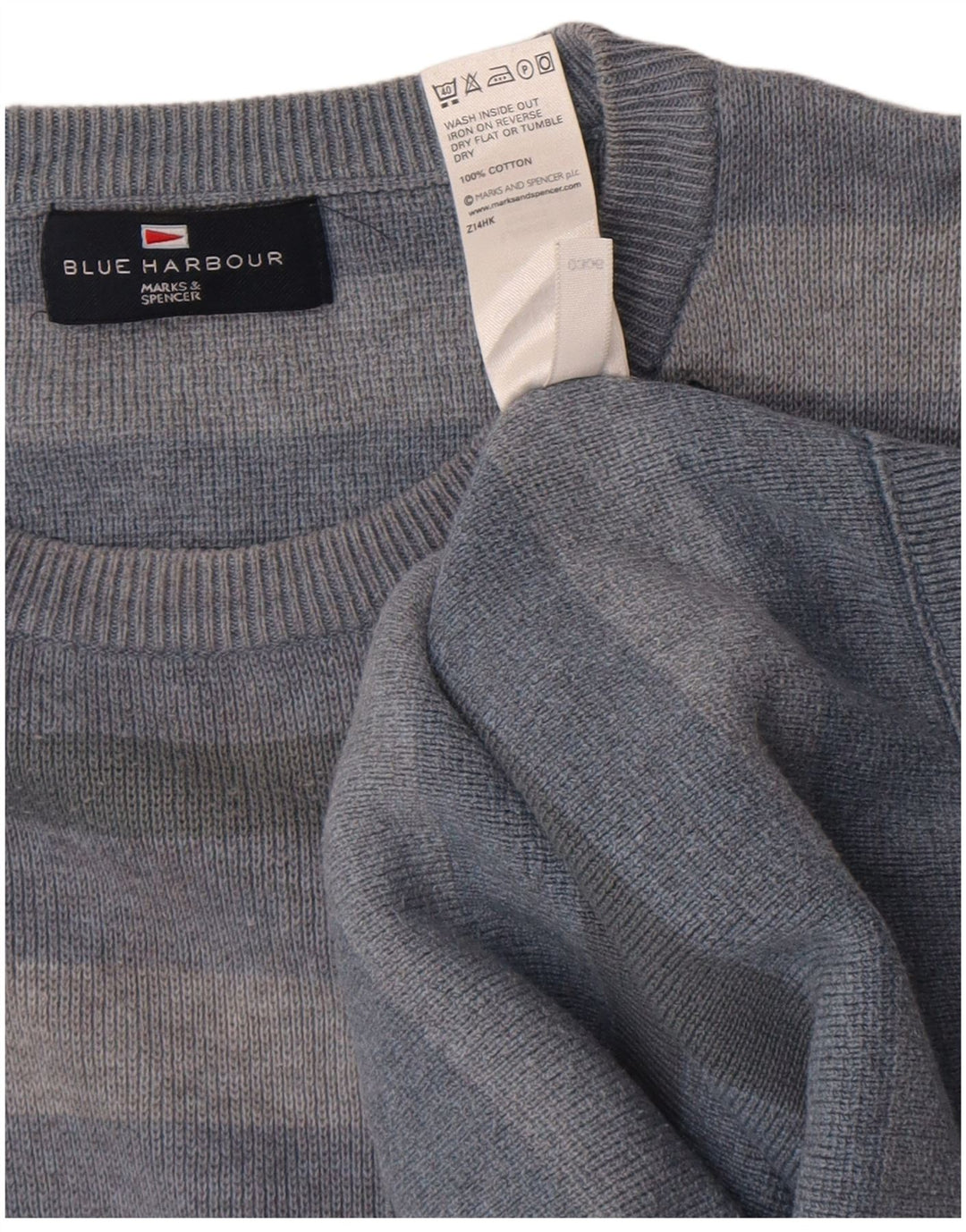 Marks & Spencer Męski sweter z okrągłym dekoltem, duży, bawełniany w niebieskie paski