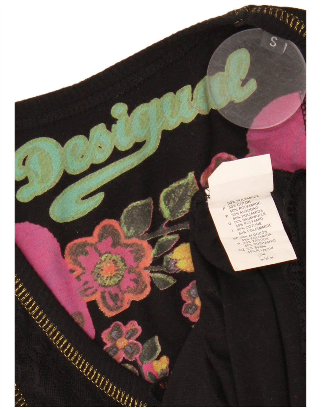 Damska bluzka z grafiką DESIGUAL Top UK 8 Small Black Geometric Polyamide