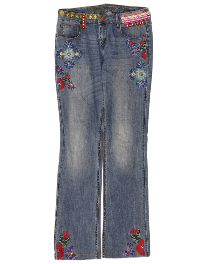 Damskie jeansy Bootcut Desigual W32 L32 Niebieskie kwiaty