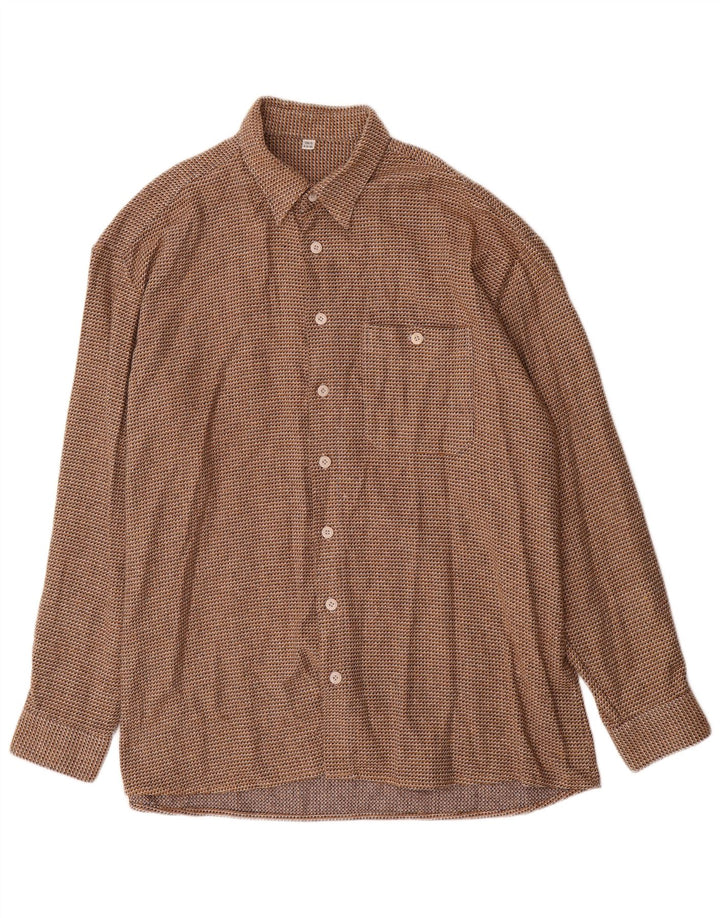 Koszula męska w stylu vintage, rozmiar 43 XL, brązowa, bawełniana w pepitkę