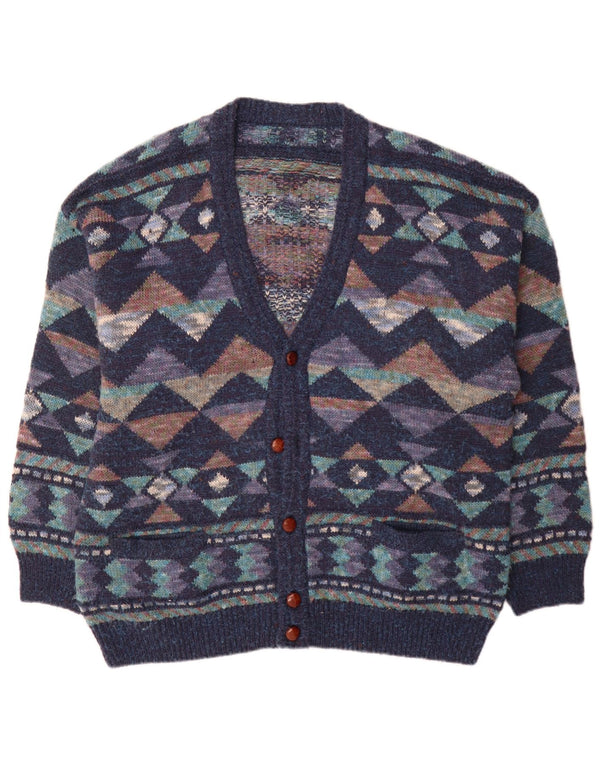 Sweter męski w stylu vintage IT 54 XL Granatowa, geometryczna wełna