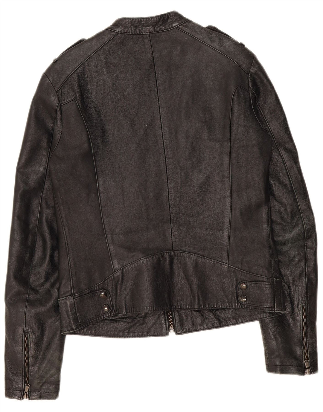 Damska skórzana kurtka motocyklowa w stylu vintage UK 12, średnia czarna skóra
