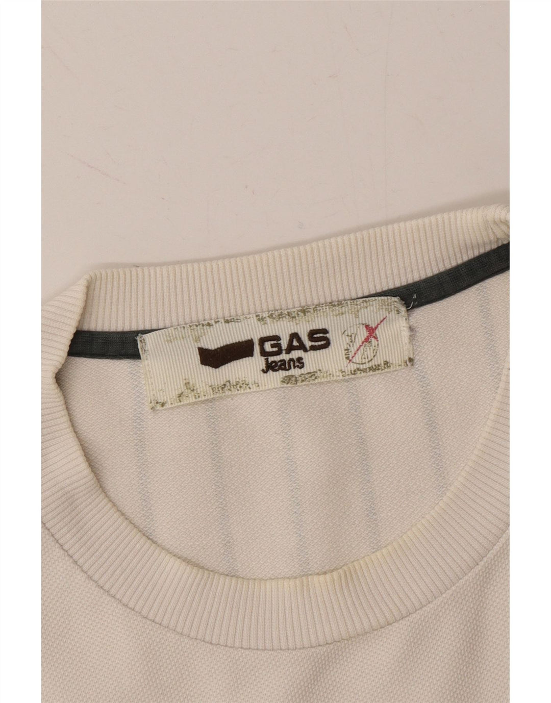 GAS Mens Graphic Sweatshirt Jumper 2XL White Striped Cotton Vintage Gas and Second-Hand Gas from Messina Hembry 