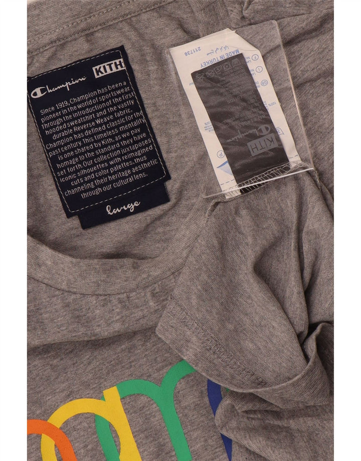 Męski T-shirt Champion z grafiką, duży, szary, bawełniany